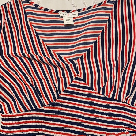 Blue Red and White Striped Blouse - Picture 2 of 4